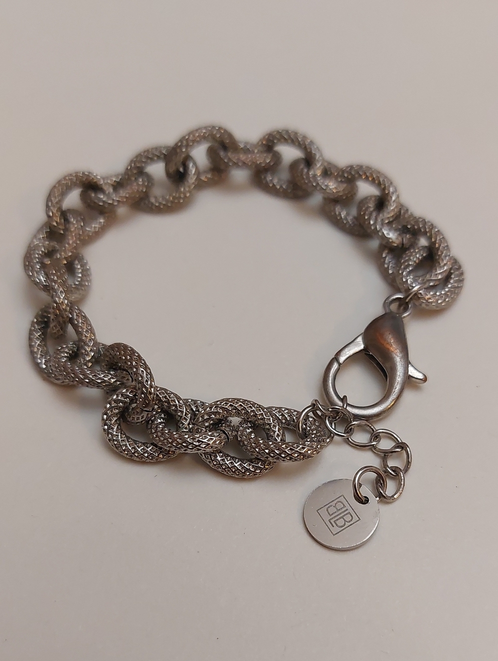 B.b.Lila Chunky Chain Textured Crosshatch Silver Tone Link Bracelet